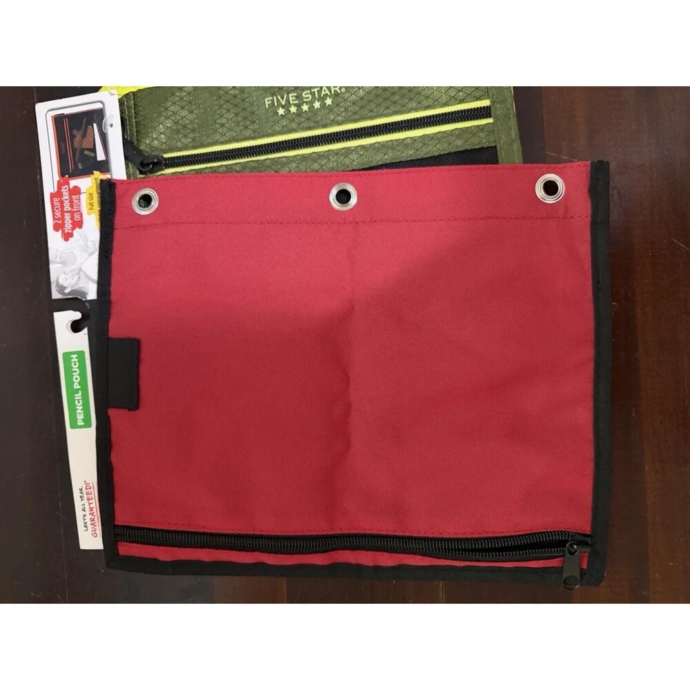MEAD FIVE STAR Durashield Pen Pencil Pouch for Binder Zippered Green NEW - Bonus